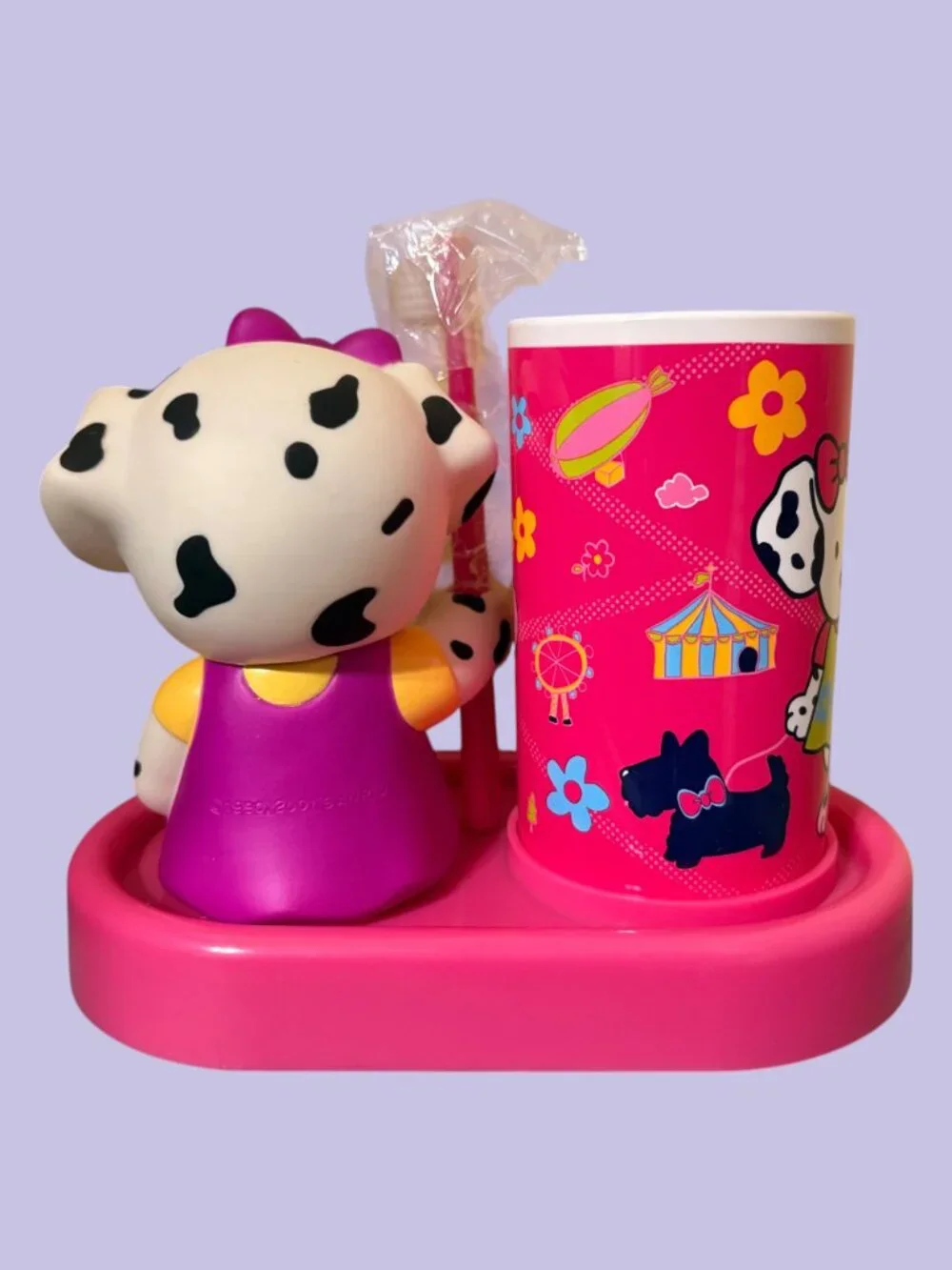 Sanrio Spottie Dottie Toothbrush Holder Cup Dalmatian Dog Pink 2001 Vintage EUC